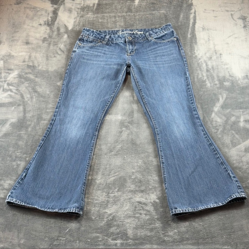 American Eagle Real Flare Jeans Womens 10 Reg Medium Wash Denim Blue Mid Rise